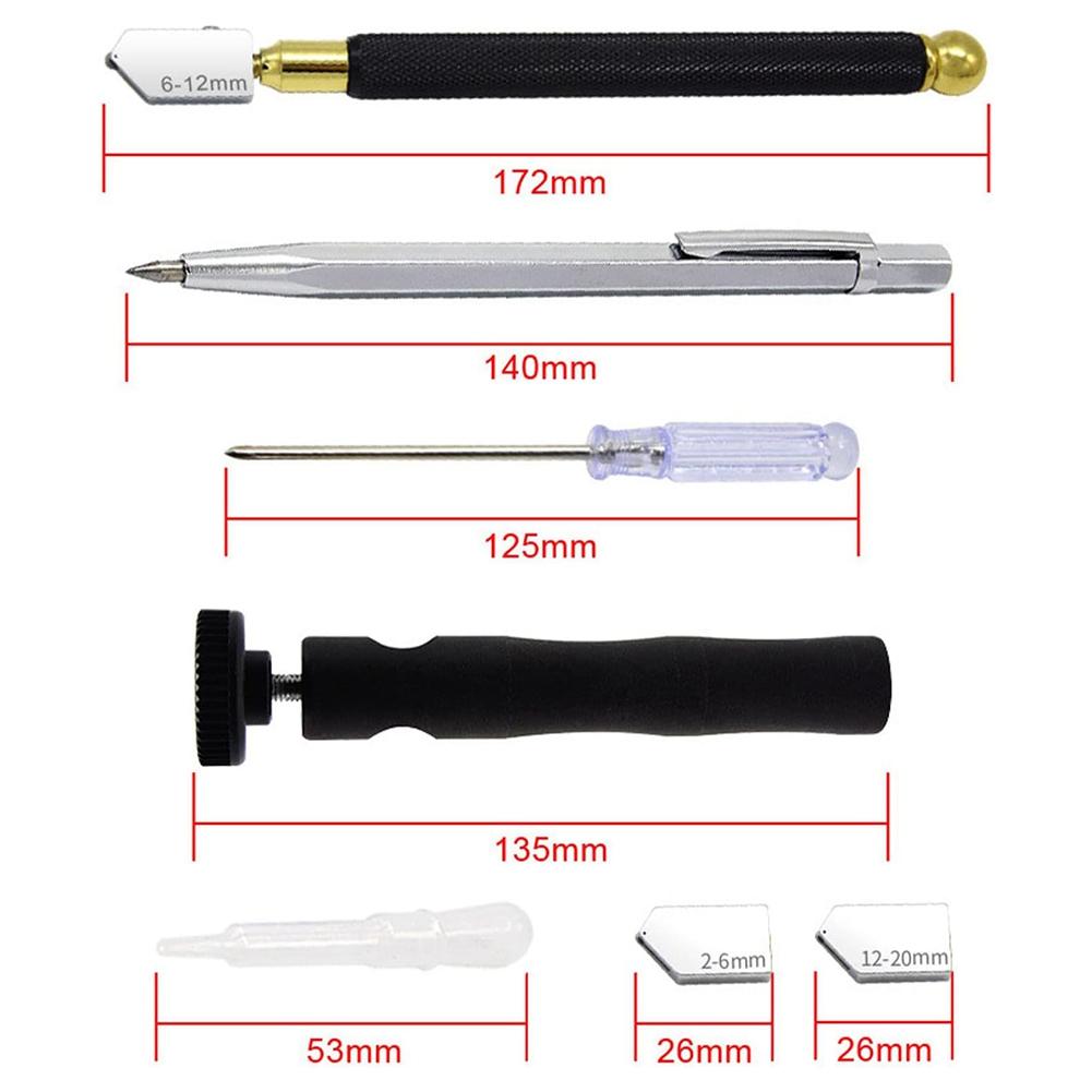 A84E-1 Set Glass Cutter, Alloy Incisive Professional Glass Cutting Tool With 3 Cutter Heads Marking Pen