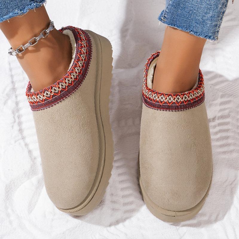 Schneestiefel Damen Herbst und Winter Neuer Stil Fleece Dicksohlige Halbkordelzug Baumwollschuhe