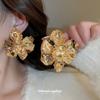 Three-dimensional Pleated Metal Flower Stud Earrings Women's Exaggerated Atmosphere Earrings Temperament Earrings Light Luxury