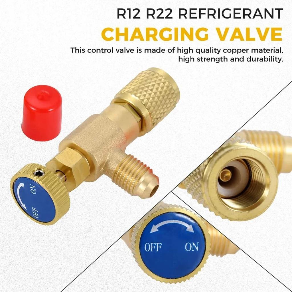 Air Conditioner Refrigerant Inflatable Safety Valve, R410A & R22 Compatible, 1/4" & 5/16" Adapter, Manual Operated Tool Parts