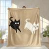 1 Comfortable Black and White Cat Pattern Flannel Blanket - Soft and Warm, Perfect for Sofas, Beds, Chairs, Camping, and As a