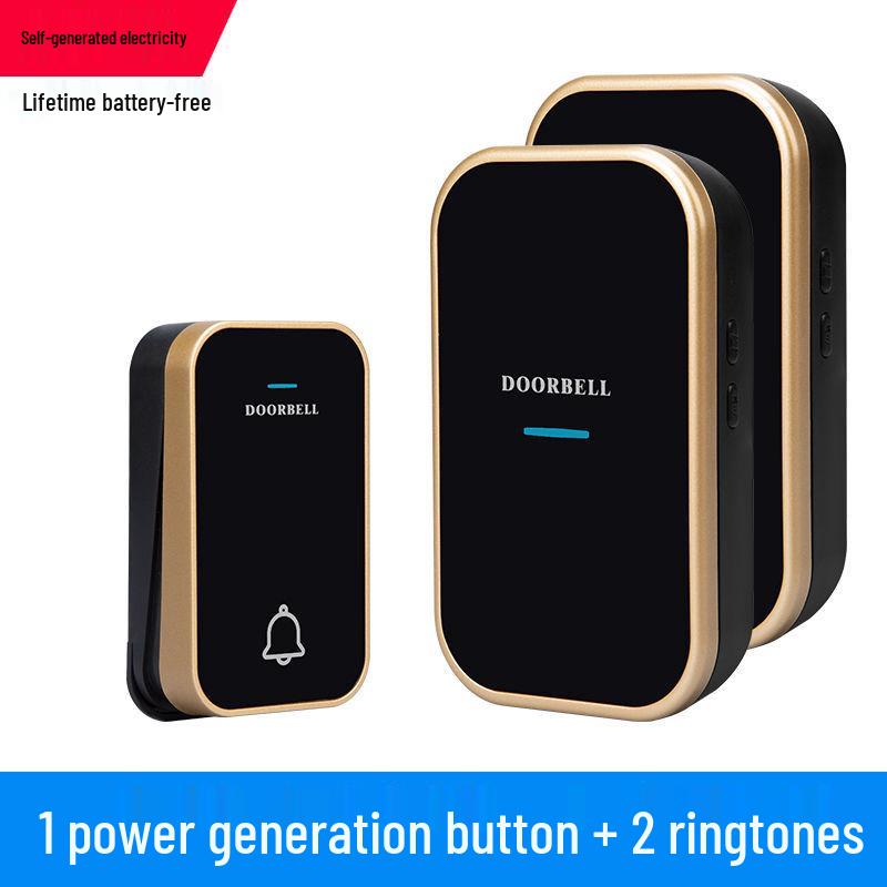 Schwarze kabellose Türklingel mit Fernbedienung, Große Reichweite, Bohrfrei, Eins-zu-Zwei-Heimsystem