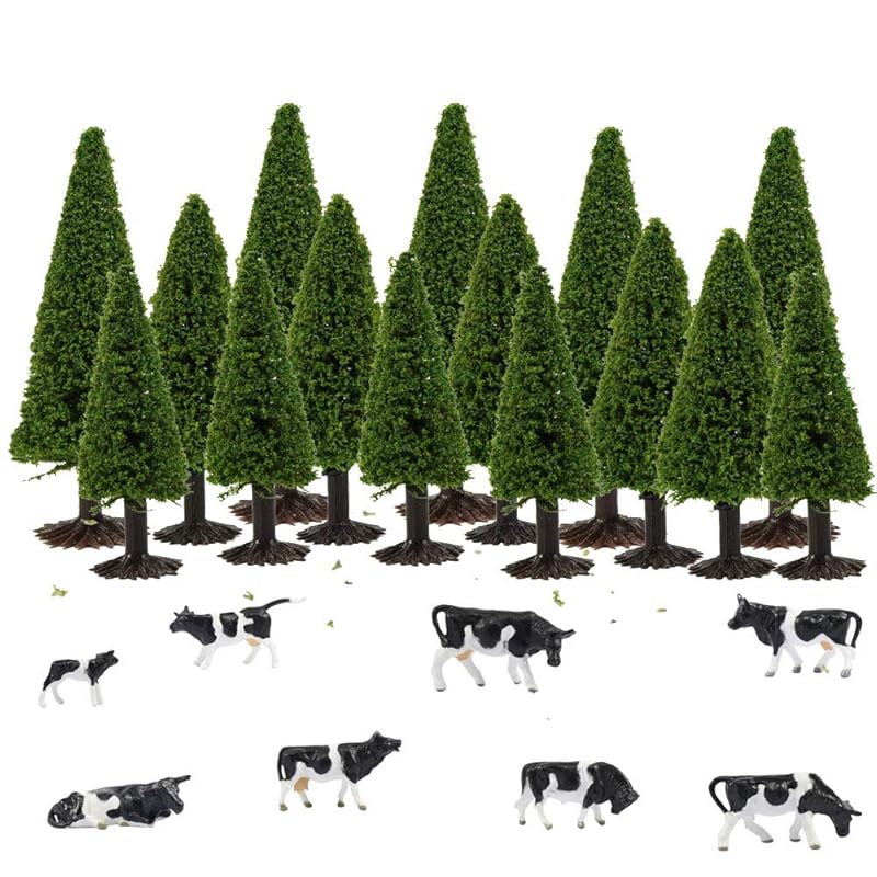 

Scenery collection tree model tree tree model 6-10cm 3 size mix 15 pieces +Cow model cow model 8 pieces 1/87 For HO gauge landscape miniature garden