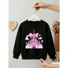 Kids Girls Crewneck Sweatshirt, Cute Pink Princess Castle Rainbow Bow Cloud Star Cartoon Print Black Soft Fleece Pullover