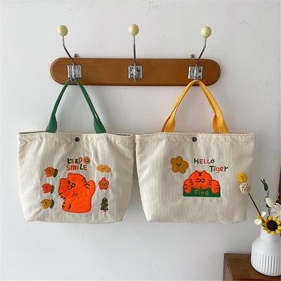Corduroy Tote Bags For Women Cartoon Print Large Ladies Handbag Female Shoppers Bags Embroidery Shoulder Bags Brand Hobo Bags