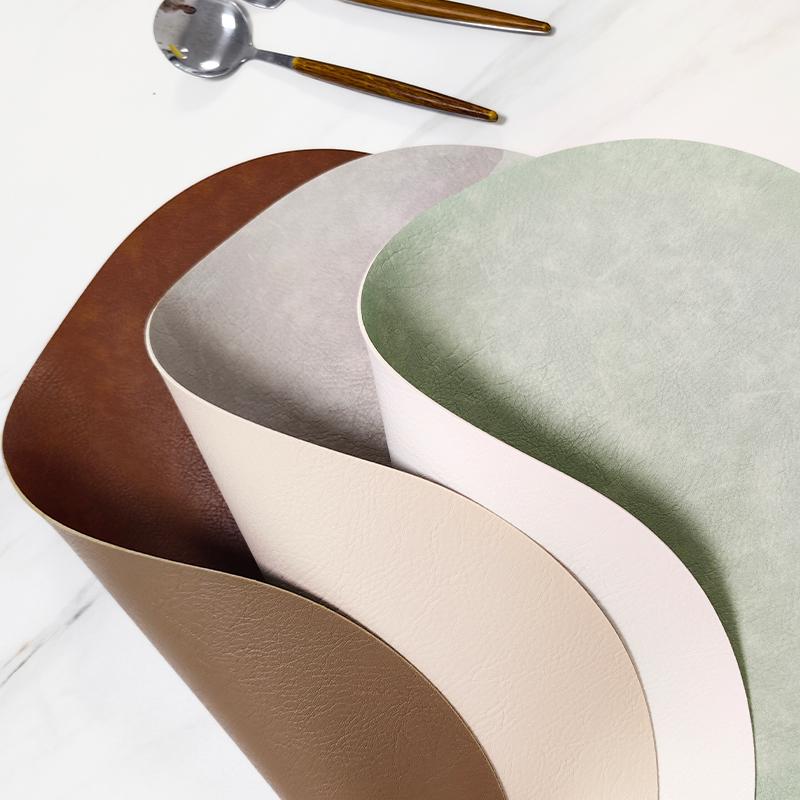 Inmos 4PC Cowhide-style Waterproof and Oil-resistant Faux Leather Table Mat Double-sided Rectangular Placemat Wash-free Design