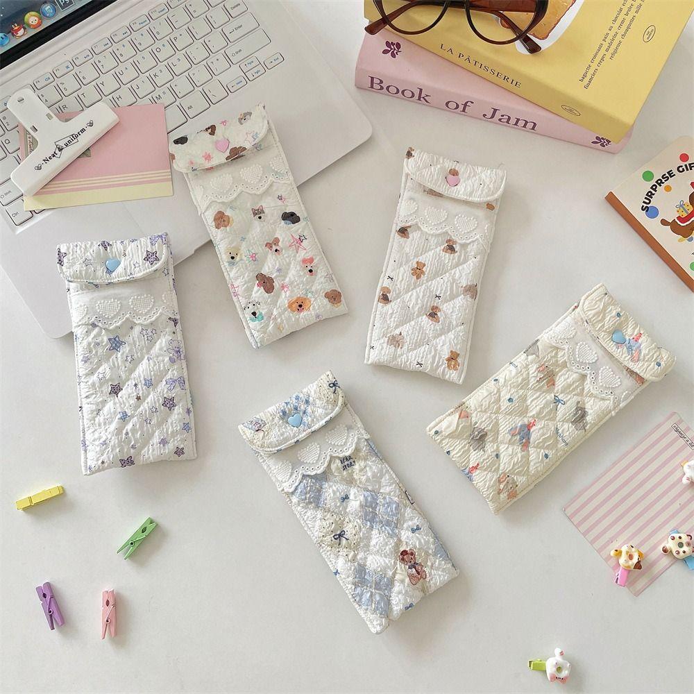Korean Style Cute Pencil Case Lace Heart Lovely Eyeglasses Case Cotton Glasses Storage Bag  Student