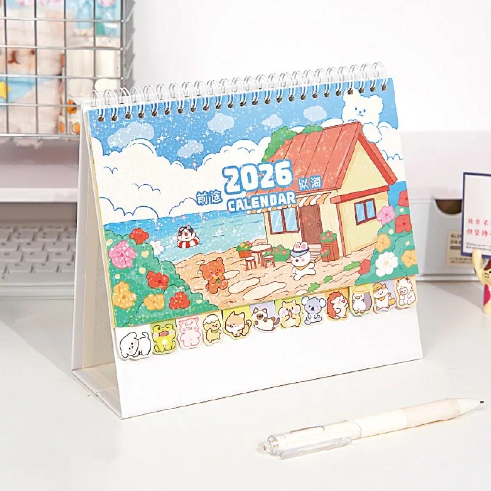 Memo Notes 2026 Desk Calendar One Month to View Cartoon Monthly Calendar Coil Binding Learning Plan Calendar Study Planning