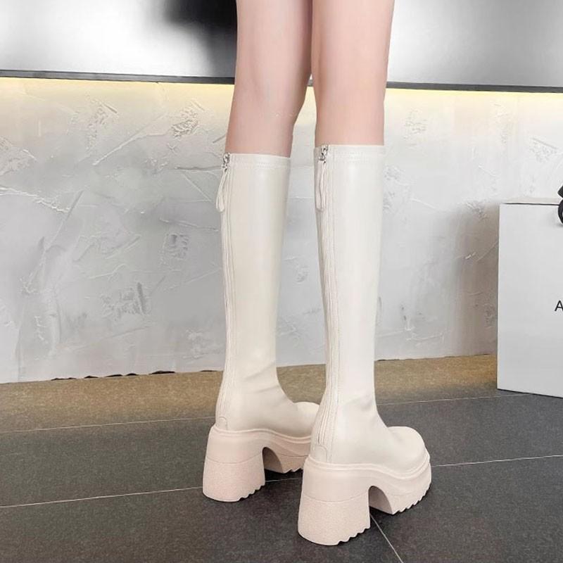 Keep your own money! British style white platform Martin boots, small height-increasing elastic thin boots