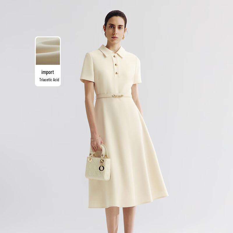 

LANCY Elegant Triacetate Polo Collar Summer Dress L