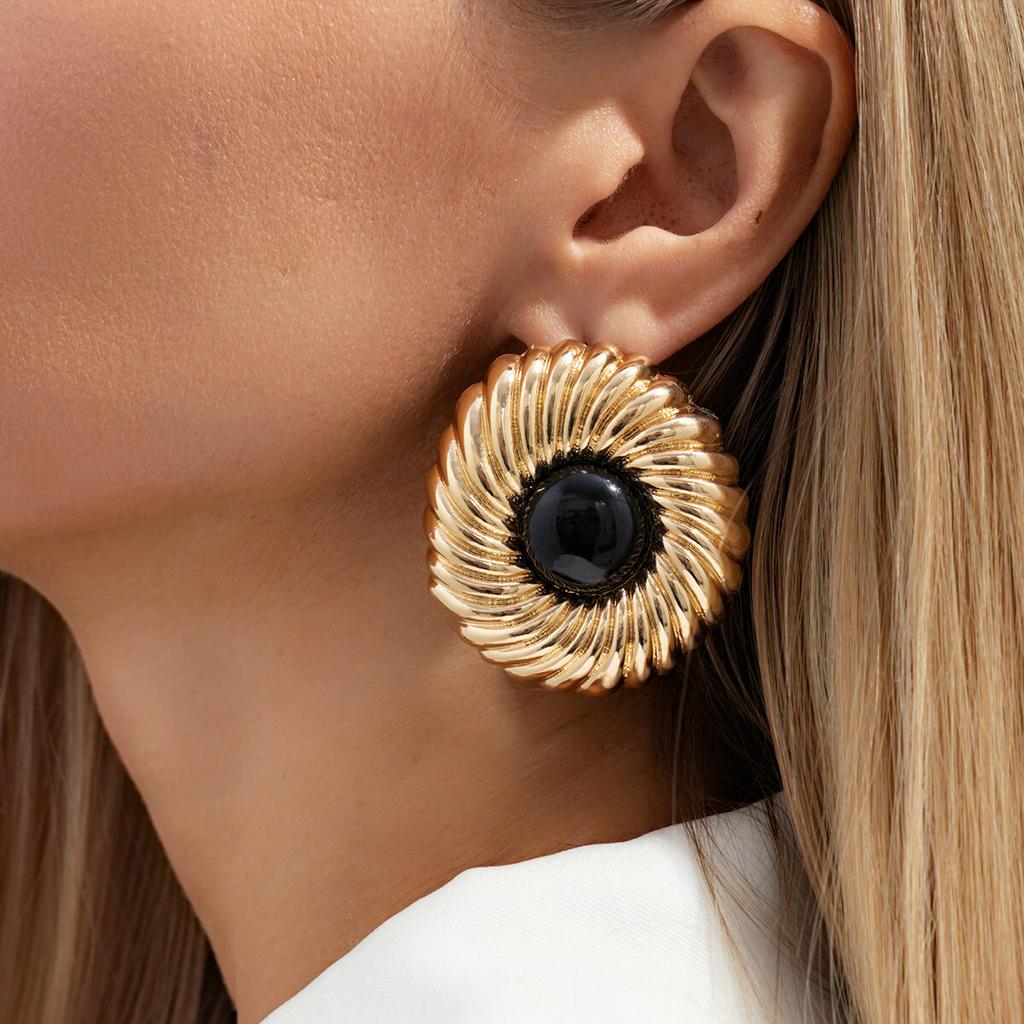 SHIXIN 4 Colors Exaggerated Geometric Round Large Stud Earrings Women Retro Inlaid Resin Acrylic Spiral Earrings Party Jewelry