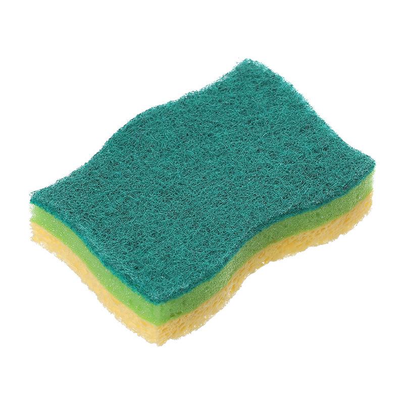 

1Pc Cleaning wood pulp cotton absorbent sponge three-layer wave scouring cloth dishwashing rag wood pulp cotton rag 1 piece зелений