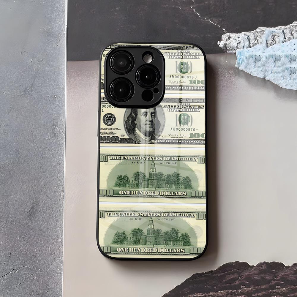 Graffiti Money Pattern Phone Case For IPhone 17 Air 16 E Pro Max 15 14 13 Mini 12 Pro 11 Max Plus Black Glass Cover