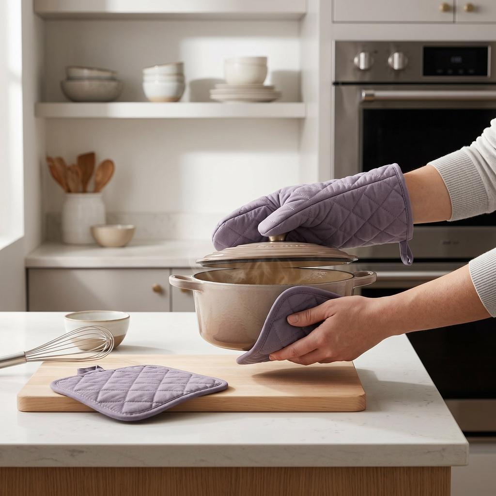 Oven Mitts Pot Holders Set Heat Proof Cotton Non Slip Kitchen Oven Gloves with Hanging for Cooking Grilling Machine Washable
