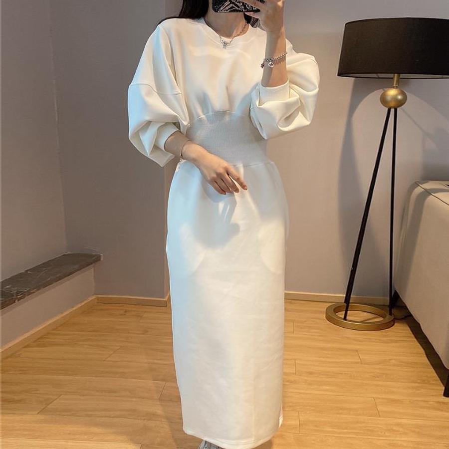 Elegantes französisches Hepburn-Stil-Kleid für Damen Herbst Taille Empire-Linie Hochtaillierter Faltenrock