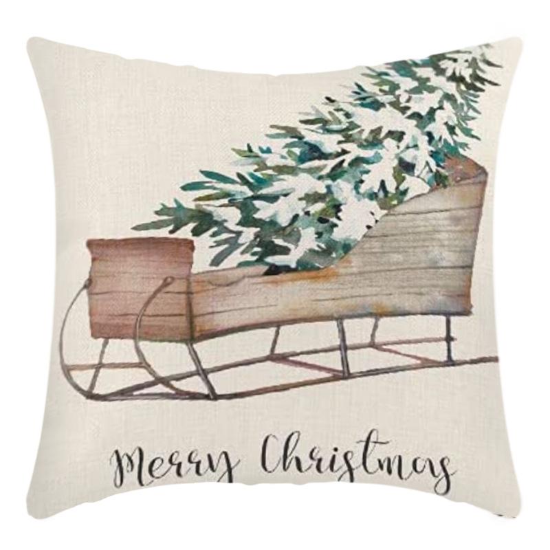 Weihnachtsmann Leinenkissen Wohnzimmer Cartoon Elch Geschenk Dekoration Sofa Rücken Print Kissenbezug