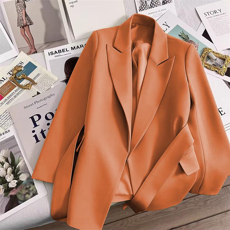 Women's Black Tie-Waist Slimming Suit Jacket - 2025 Spring/Autumn Korean Style Fashion.