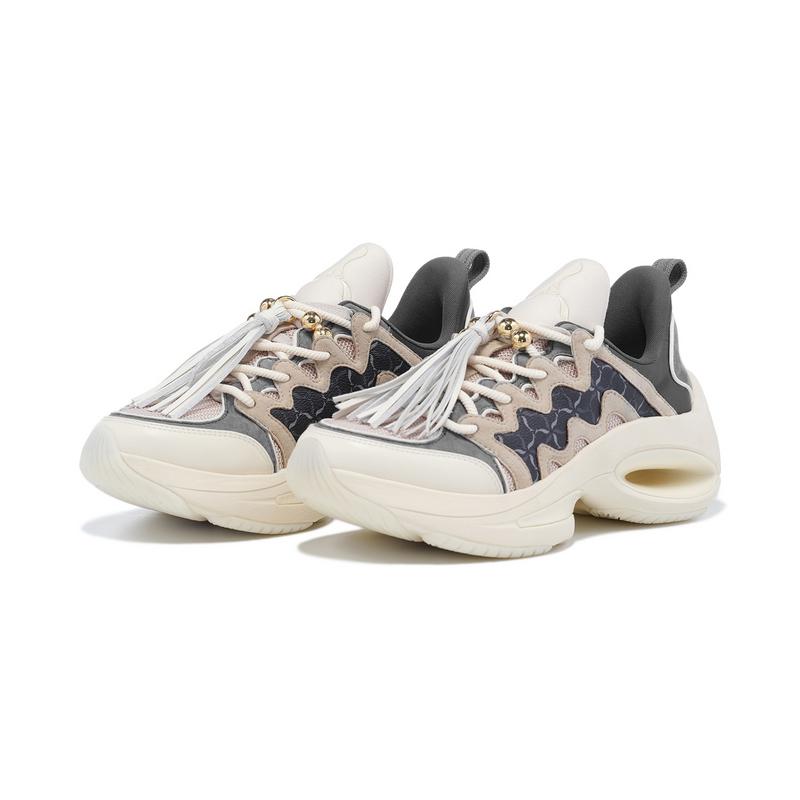 Li-Ning 1990 Heart Dance Retro Casual Non-Slip Wear-Resistant Low-Top Dad Shoes Women Sneaker Yellow Gray ALFT058-1