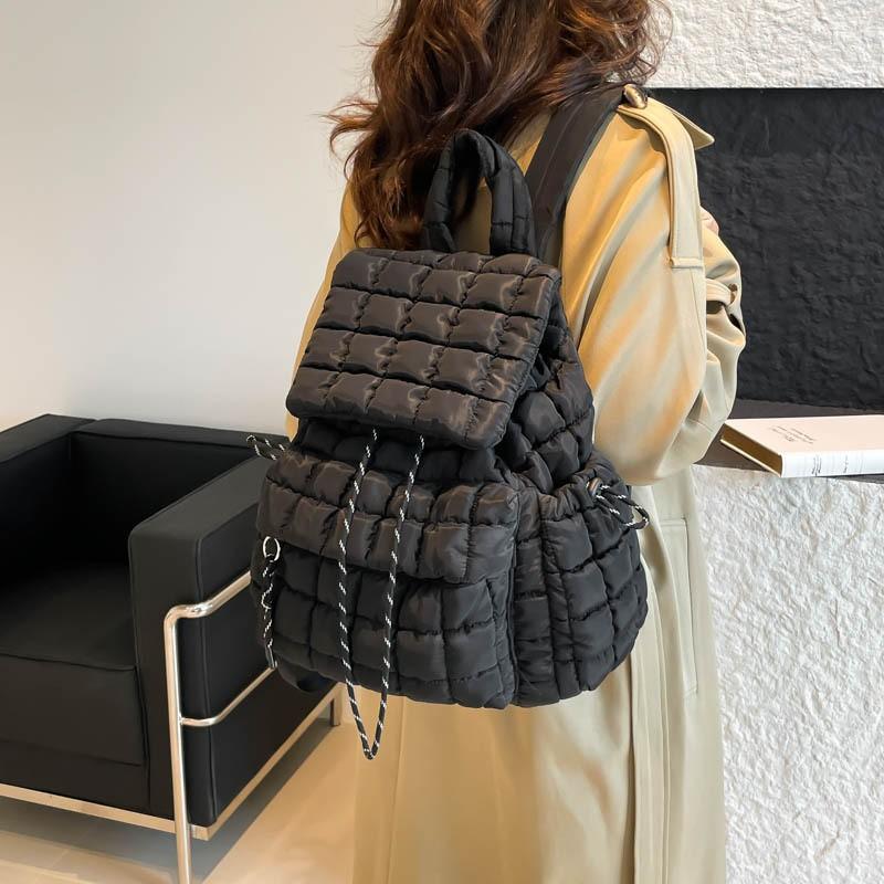 Niche Fashionable Puff Bag Texture Commuting Women's Backpack Net Red Cotton Suit Drawstring Bucket