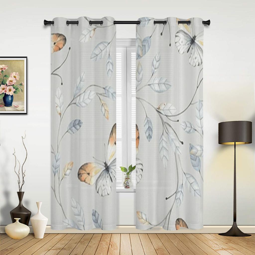 Abstract Butterfly And Leaves Window Curtains For Living Room Bedroom Luxury Modern Kitchen Curtains Fabric Drapes