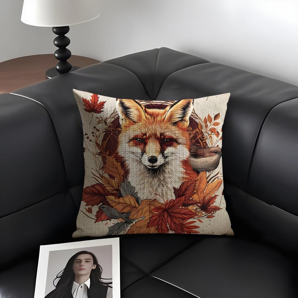 Herbstliches Kissenbezug Natürlicher Leinen Bio-Stoff Beidseitiger Druck Sofa Heimdekor Geschenk Kissenhülle