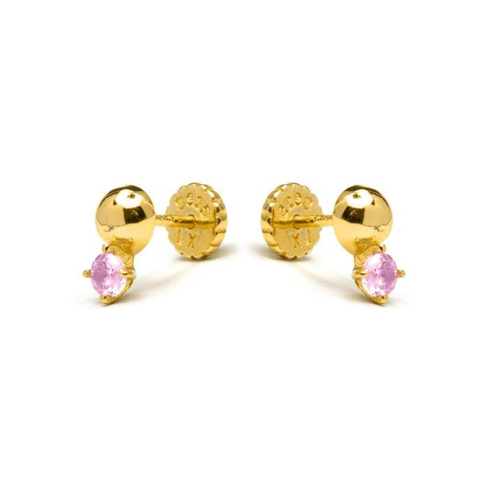 Boucles d'oreilles Luxenter en argent 925 et zircon rose finies en or jaune 18k - Sako