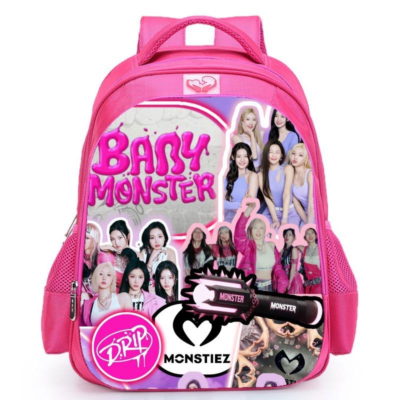 Babymonster Member Name Collage, Schoolbag, Elementary School Backpack, Korean Group Support Pink Backpack