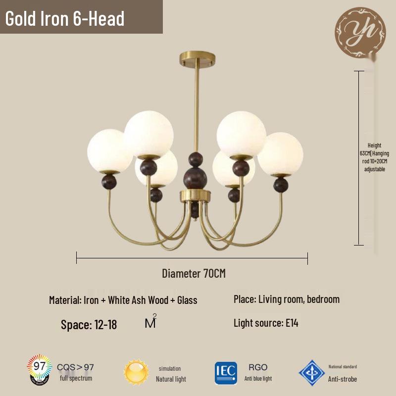 Mid-Century Magic Bean Solid Wood Chandelier: French Retro Light for Living Room or Bedroom.