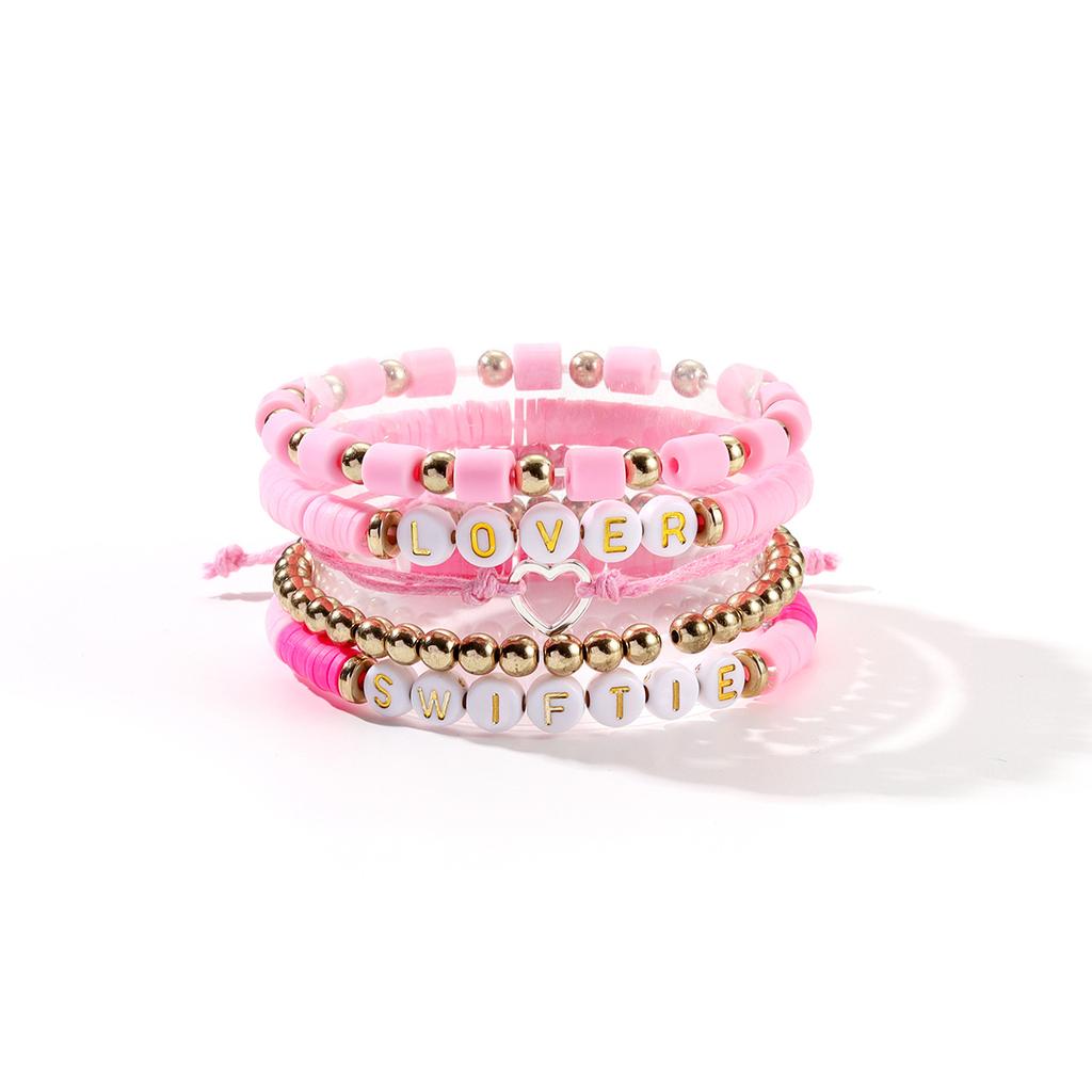 Handmade Colorful Letter Seed Bead Bracelet, Retro Ethnic Multi Layer Elastic Bangle