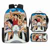 Anime Rucksack Set One Piece Naruto Schultasche für Jungen Schüler Laptop Rucksack Umhängetasche Federmäppchen 3-teilig Große Kapazität Wasserdicht