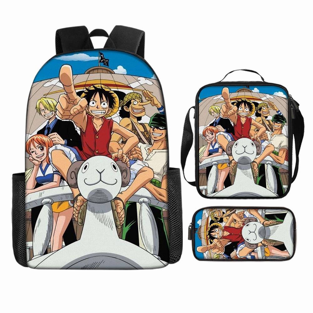 Anime Rucksack Set One Piece Naruto Schultasche für Jungen Schüler Laptop Rucksack Umhängetasche Federmäppchen 3-teilig Große Kapazität Wasserdicht