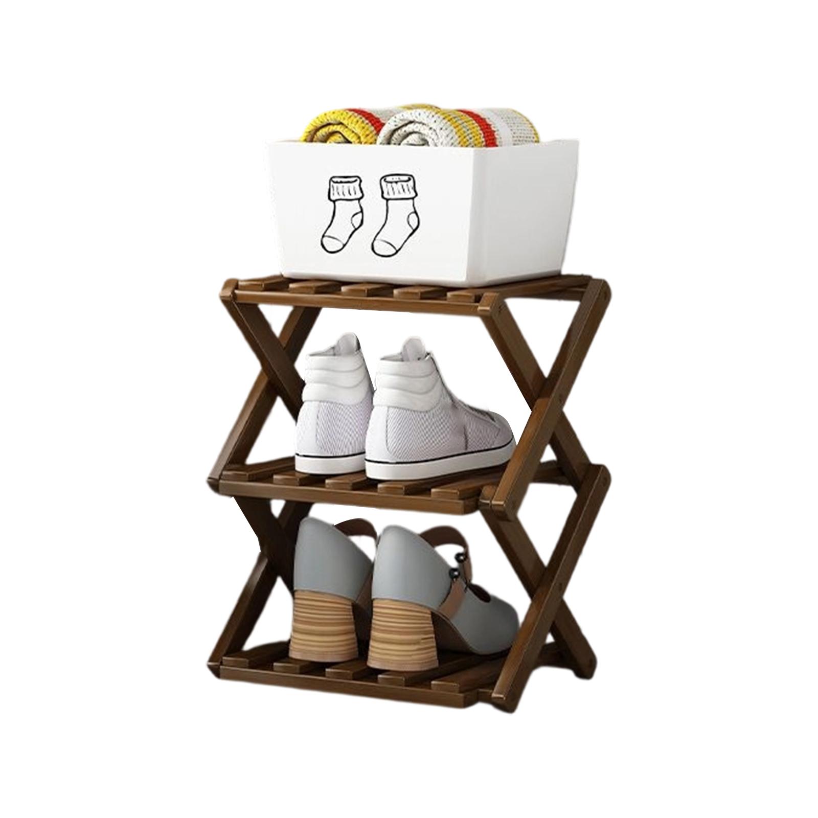 

Shoe Rack Organizer, Natural Or Tea Color, No-Tool Assembly, Foldable Storage Shelf One Size