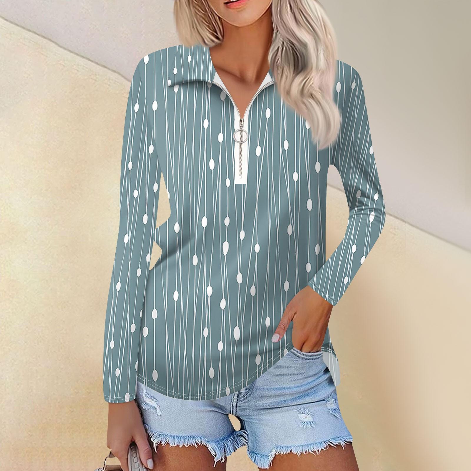 

Женская весенняя и модная повседневная рубашка с принтом на молнии с V-образным вырезом и длинным рукавом XXXL