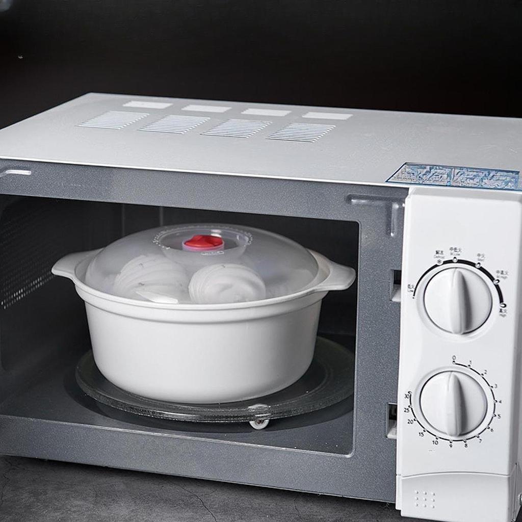 Bol Vaporizador de Comida para Microondas con Tapa - Contenedor de Alimentos Grande de 2.4L para Calentar y Cocinar al Vapor
