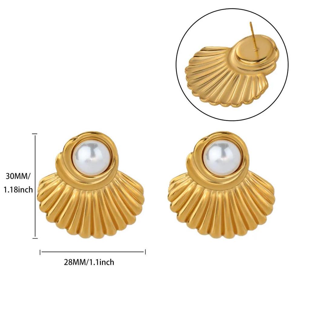 18K Gold-Plated Pearl Flower Stud Earrings - Retro French Style