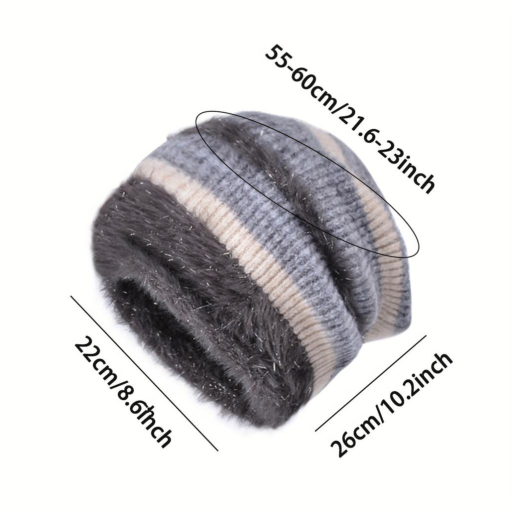 Women's Winter Chunky Knit Beanie - 100% Acrylic Plush Lined Elastic Slouchy Hat, Lightweight Thermal Warmth, No Brim Cap for Daily Wear