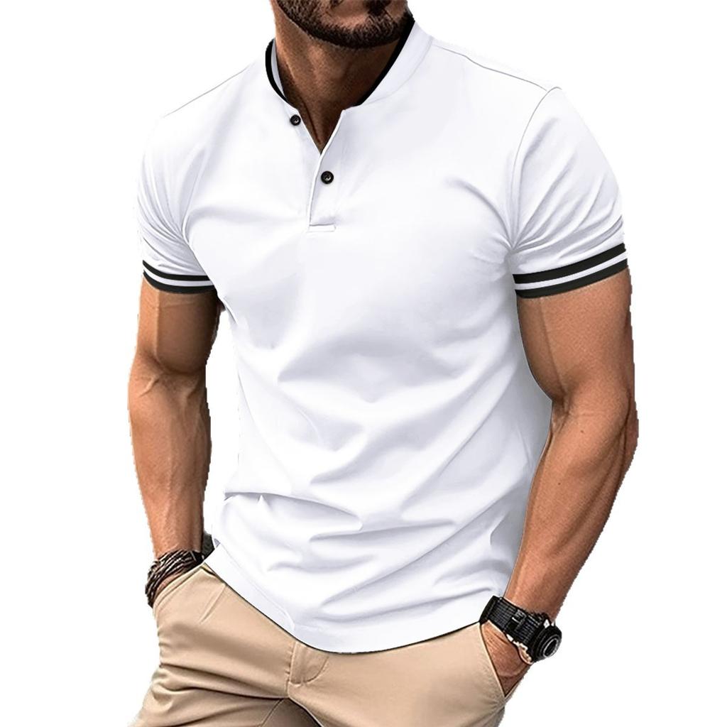 Men's summer polo shirt with a buttoned pocket, loose-fit casual top