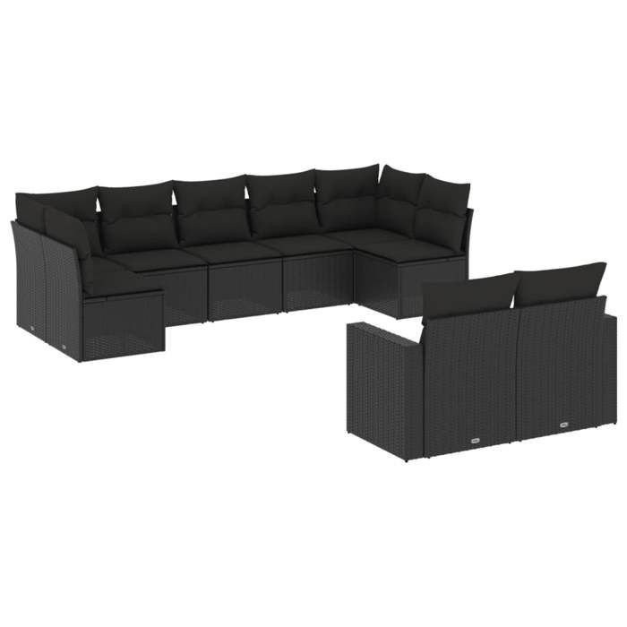 VidaXL Salon de Jardin avec Coussins 9 pcs, Canapés de Terrasse, Ensemble de Meubles de Patio, Mobilier d'Extérieur, Noir 3219405