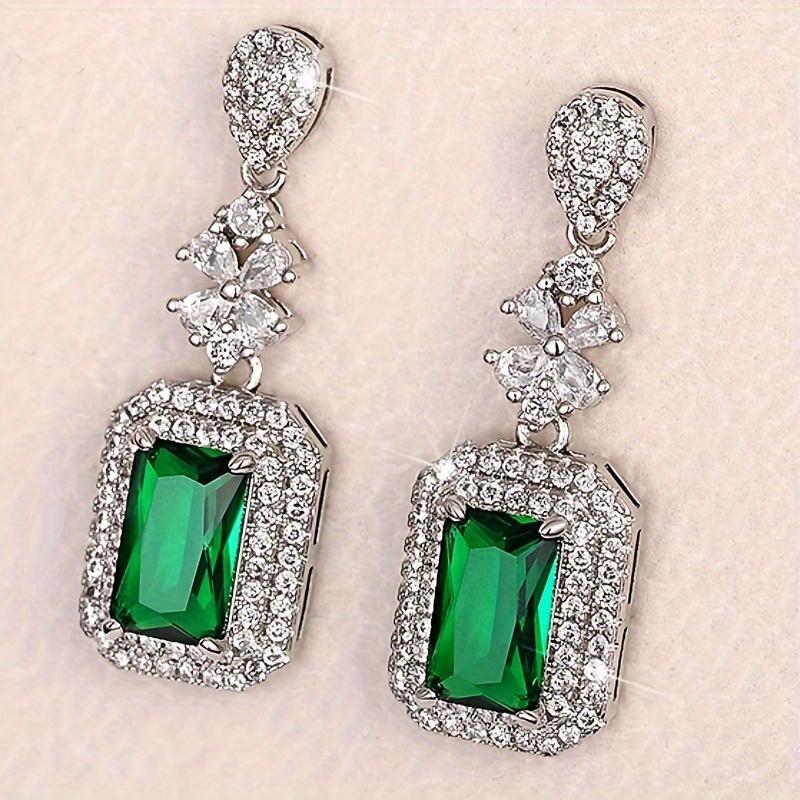 Vintage Luxury with Sparkling Zirconia Synthetic Emerald Large Zircon Pendant Earrings for Women Elegant Zircon Holiday Gifts