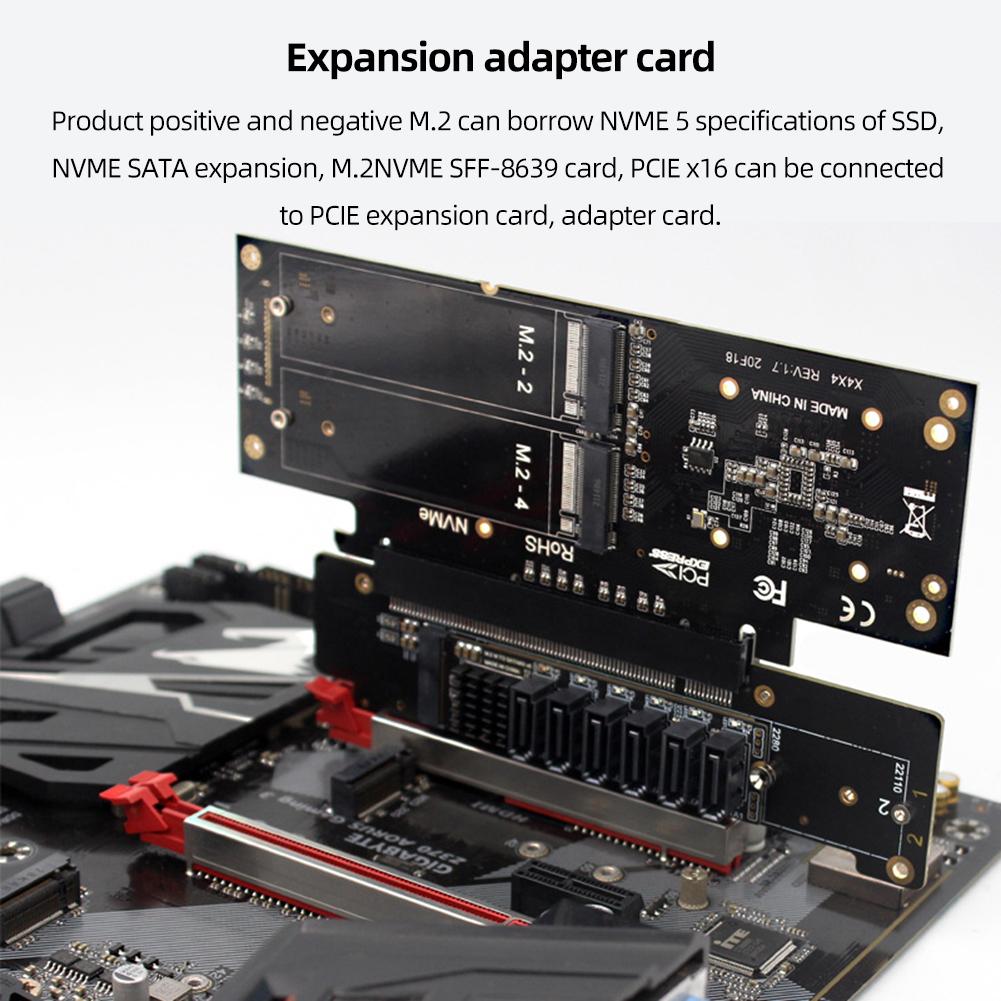 PCIe X16 To X8+X4+X4 M.2 PCIE Adapter M.2 NVMEx2 Input Ports Adapter Card Expansion Card Support 2280/2260/2242/2230 SSD
