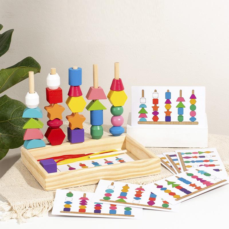 Montessori Wooden Toys Color Shape Matching Puzzle Game Colorful Beaded Color Cognition Educational Toys Gift For Children Kids