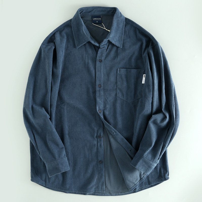 Big Brand Cattle Goods Designer Recommend Spring and Autumn Corduroy Men's Lapel Long Sleeve Shirt Delicate and Soft Plus Size Shirts