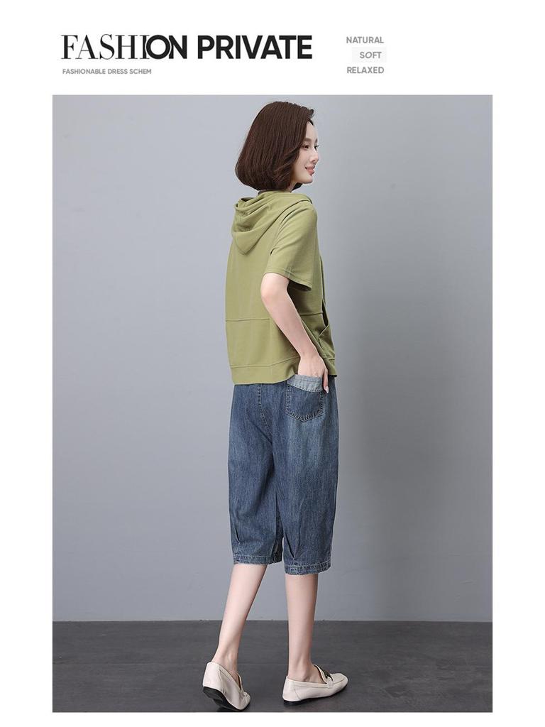 2025 Summer Women's Color Block Casual Loose Denim Shorts