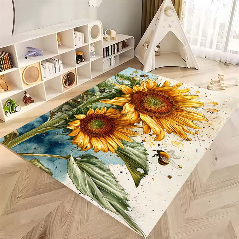 Tappeto antiscivolo con motivo a girasole 3D, flanella morbida, lavabile, fondo antiscivolo, adatto per soggiorno, camera da letto, bagno, cucina