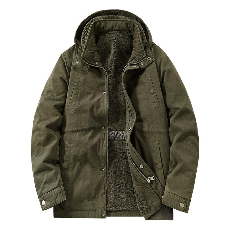 

Men s Retro Fleece-Lined Cotton Workwear Jacket with Hood 4XL