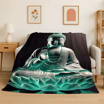 Buddha Sakyamuni Flower Solemn Faith Flannel Blanket Soft Throw Blanket for Bedroom Living Room Bed Travel Camping Picnic Cover