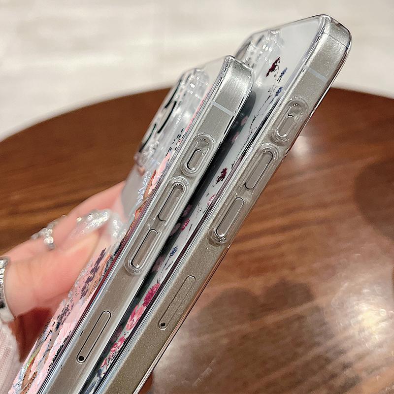 For iPhone 15 Pro Max 14 13 Pro 12 11 Phone Cover Beautiful Floral Pattern Clear Shockproof Slim PC Hard Case