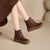 Autumn and winter new leather short boots women's flat-bottomed casual British style Martin boots soft-soled versatile fashion round boots women