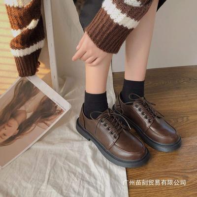 Chaussures Scolaires en Cuir Noir Vintage Fille d'École Britannique Printemps Bout Rond Collège Japonais