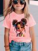 Girls' Summer Crew-Neck Short-Sleeved Top New Black Girls Cute Top Girls Clothes Cartoon Print T-Shirt Top Children's Clothing